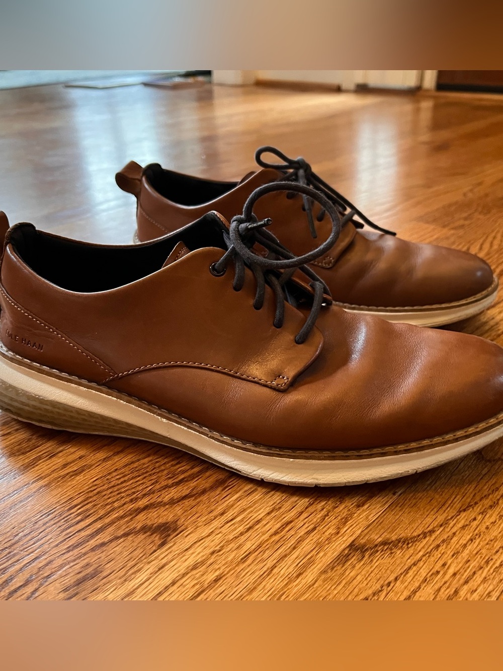 Cole Haan Men’s Brown Leather Derby Oxfords with Black Laces